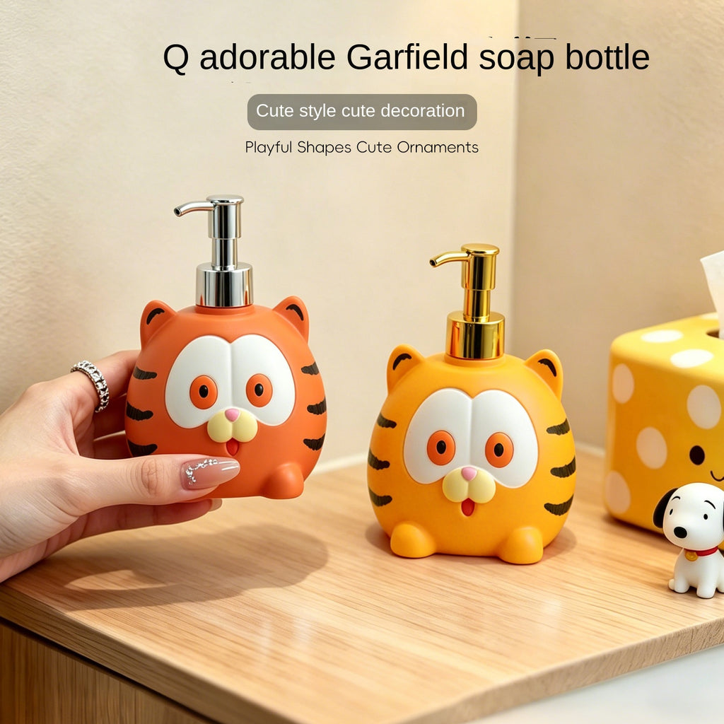 Cute Garfield Cat Pump Bottle for Liquid Soap, Hand Soap Dispenser, Bathroom &amp; Kitchen Cleaner Refill Bottle