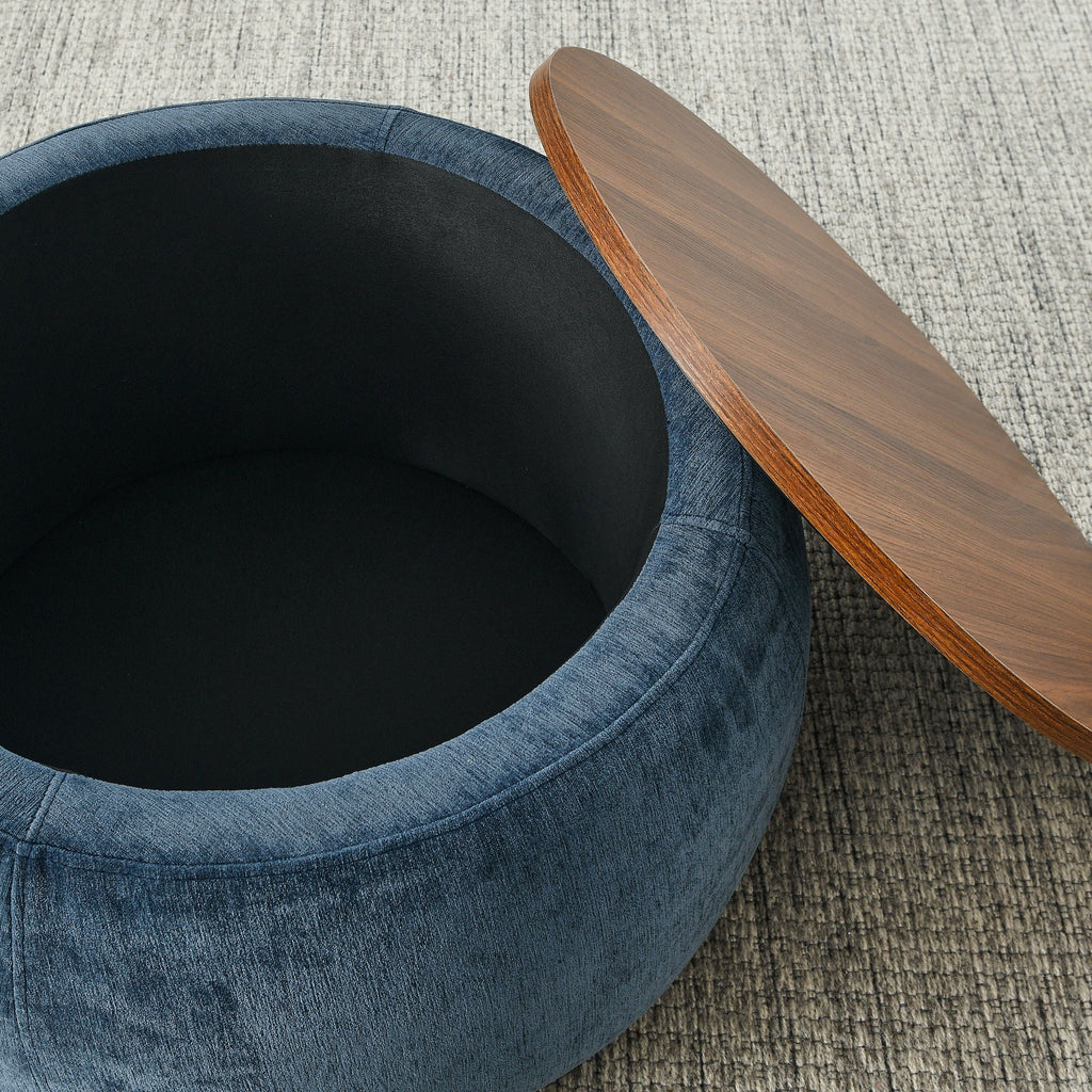 Round Storage Ottoman, 2 In 1 Function, End Table And Ottoman