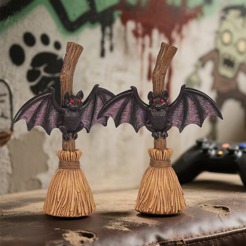 Halloween Broom Bat Decoration Outdoor Ghost Bat Garden Yard Atmosphere Decor