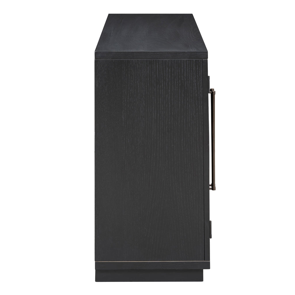 4-Door Large Storage Sideboard Buffet Cabinet with Glass Doors Arched Cabinet (Black)