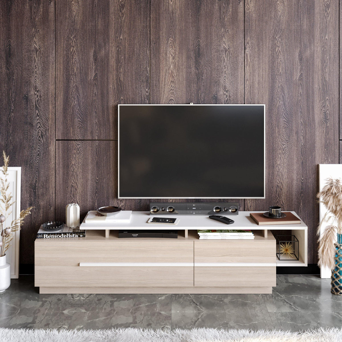 Pia 71" TV Stand and Media Console with Cabinets and Shelves for TVs up to 80"