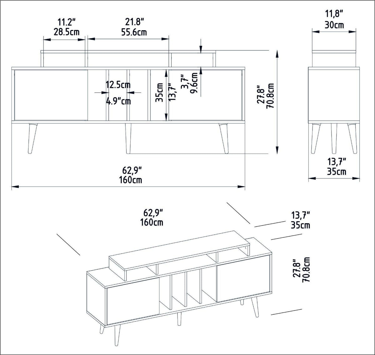 Derin 71" Media Console and TV Stand with Cabinets and Shelves for TVs up to 80"