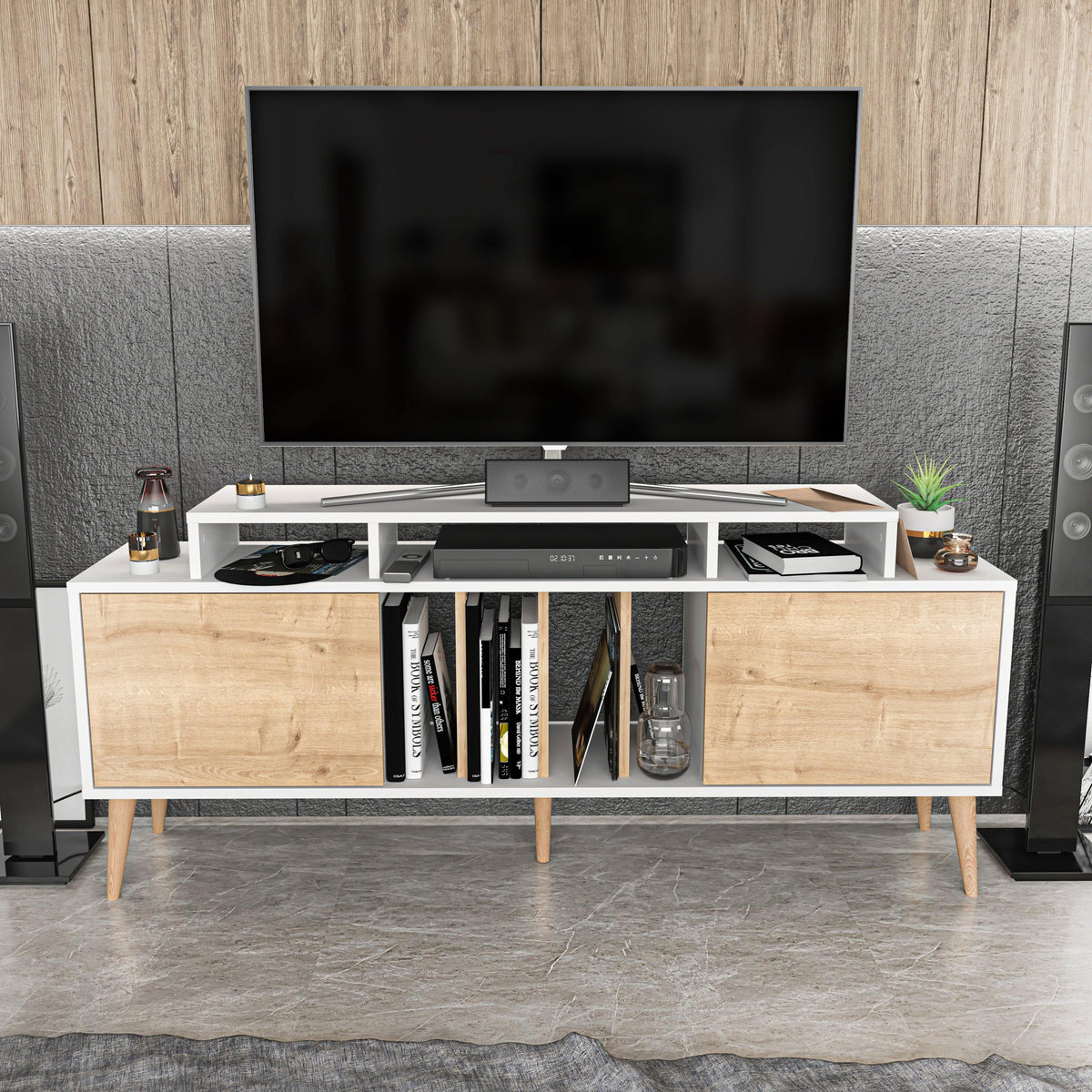 Char 63" TV Stand and Media Console with Cabinets and Shelves for TVs up to 72"