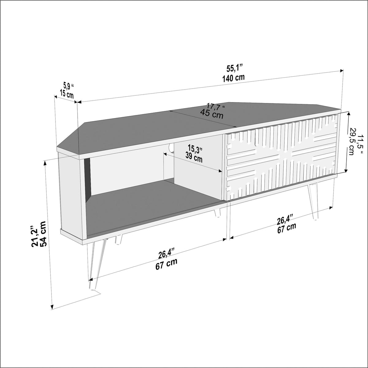 Mora 55'' Corner TV Stand for 65'' TVs