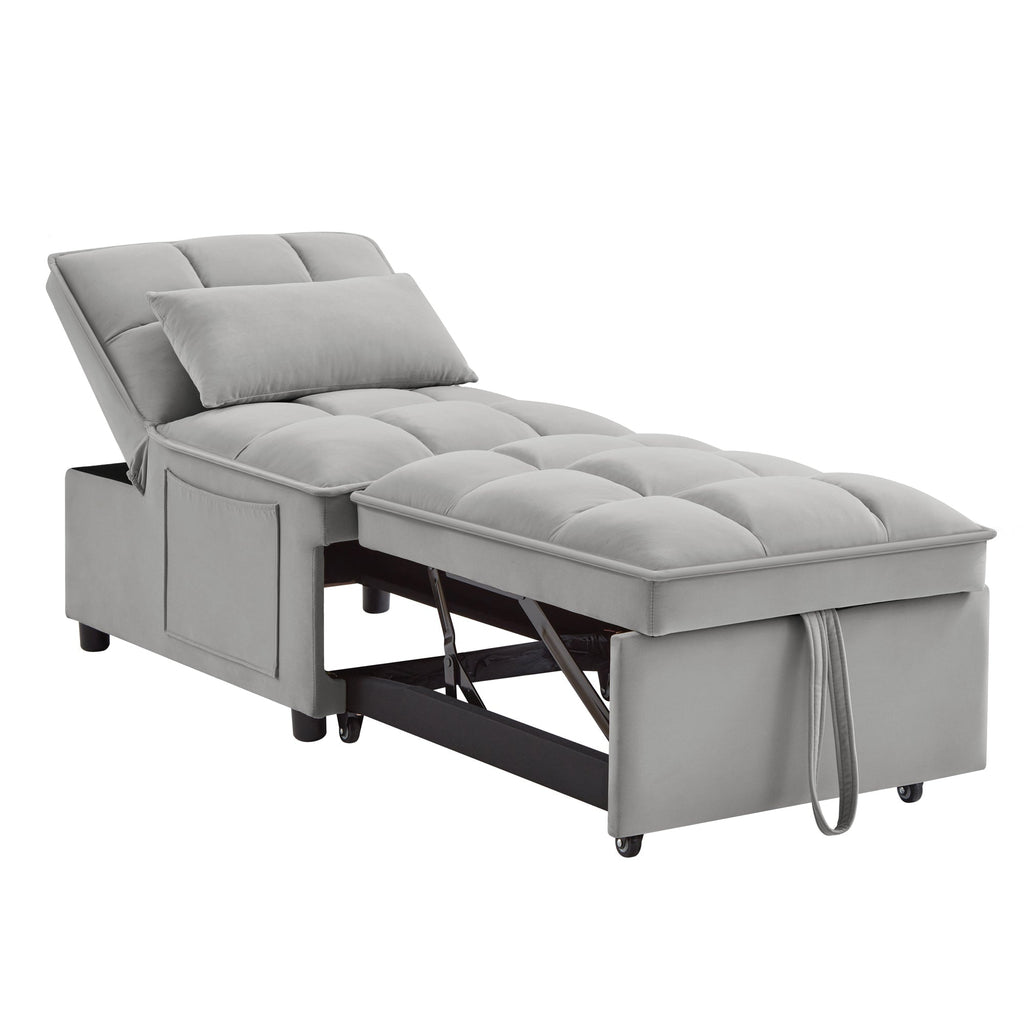 4 in 1 Multi-Function Single Sofa Bed with Storage Pockets Gray