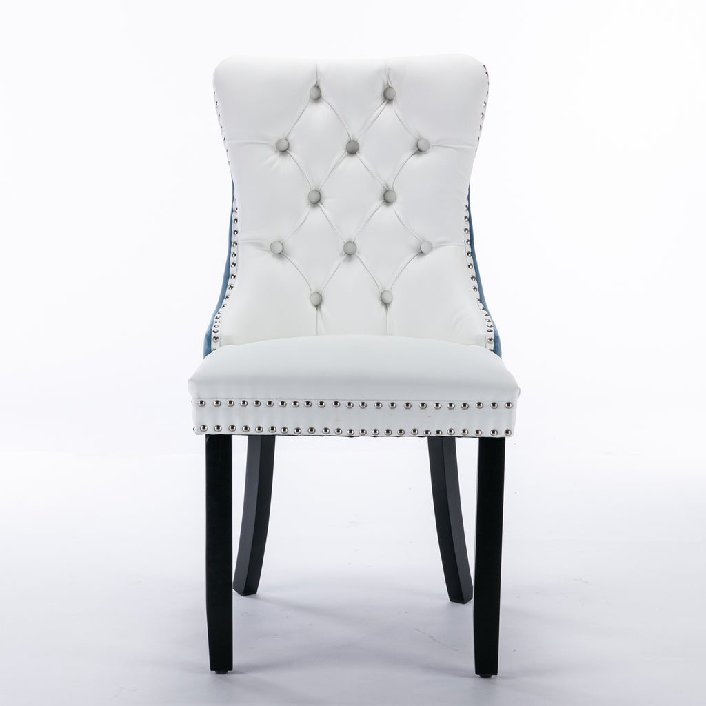 A&A Furniture Nikki Collection Modern High-end Tufted Solid Wood Contemporary PU 2-Pcs Set White+Light Blue