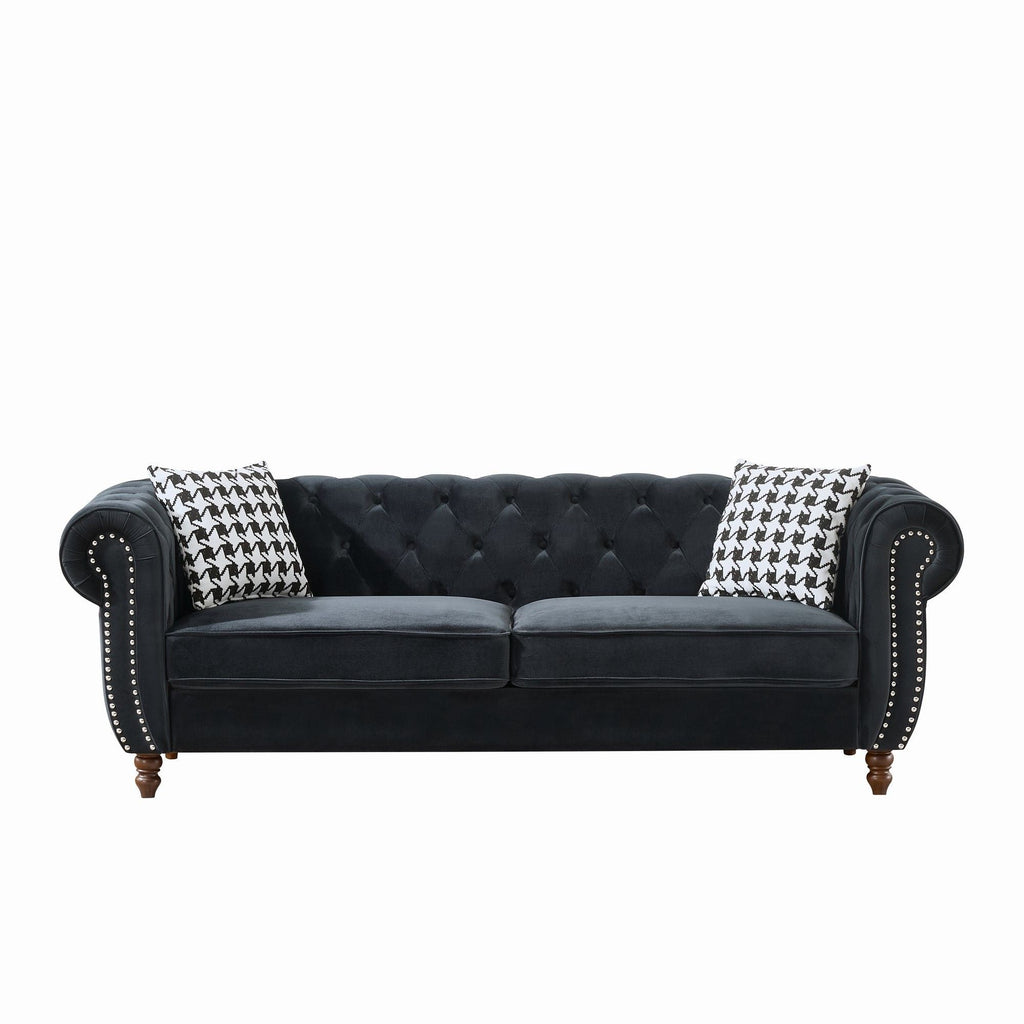 Chesterfield 3 And 2 Seater Upholstery Sofa With Roll Armrest & Nailhead Fabric Couch