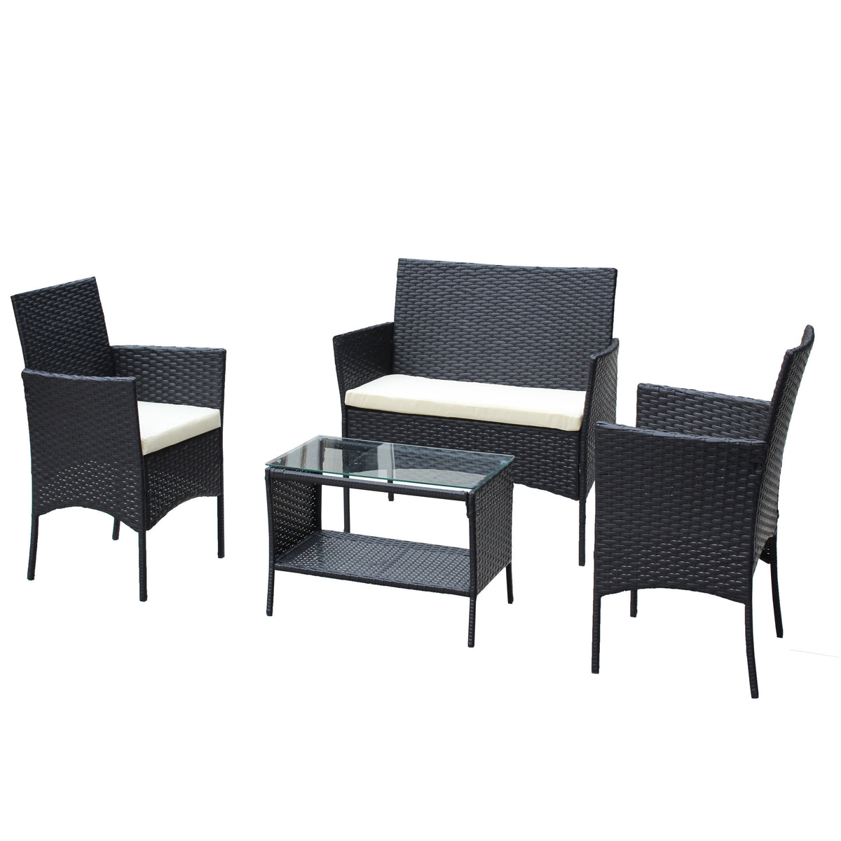 4 PC Rattan Patio Furniture Set Outdoor Cushioned Wicker Sofa