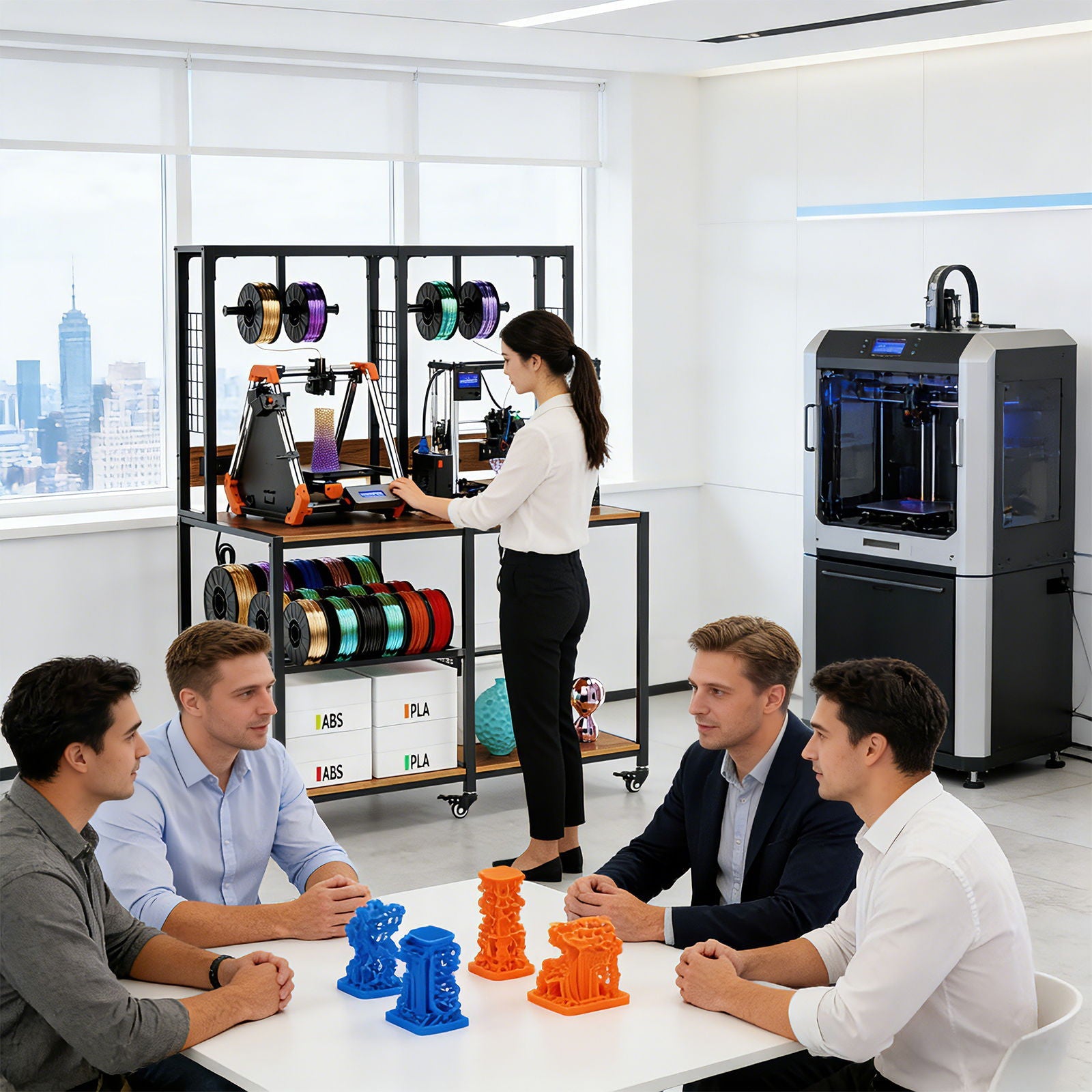 Double 3D Printer Stand With Filament Storage, T-Type Filament Holder, Lockable Wheel, Mobile Or Fixed Printer Rack For Home - Black