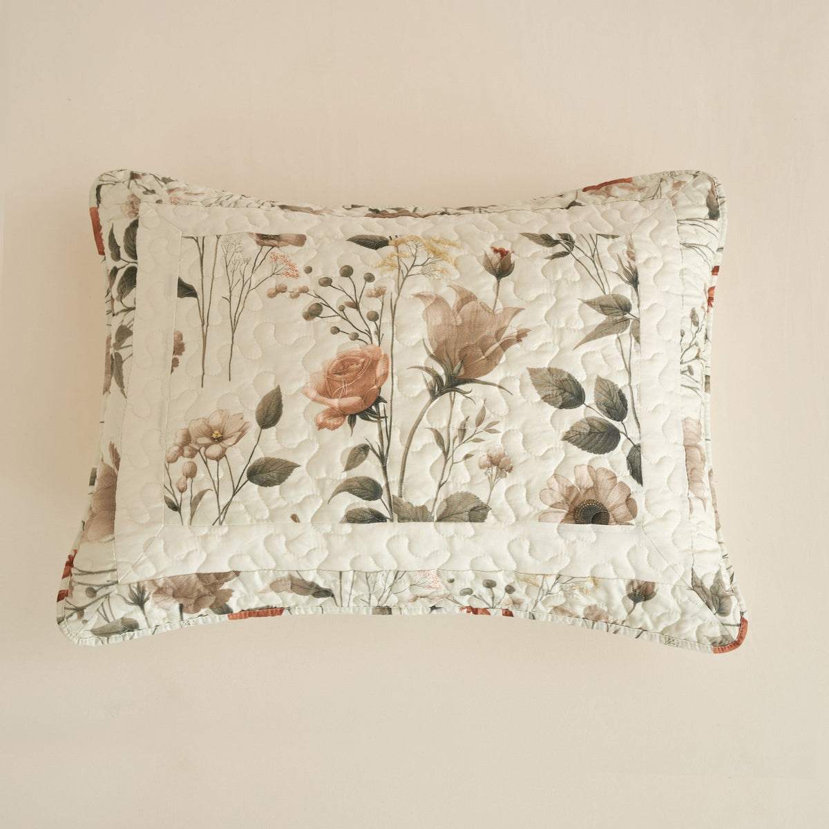 DaDalogy Enchanted Meadow Bed in a bag Set - Victoria Garden Delicate Floral Symphony in Beige, Rose, and Soft Green, Luxuriously Soft Quilted Set