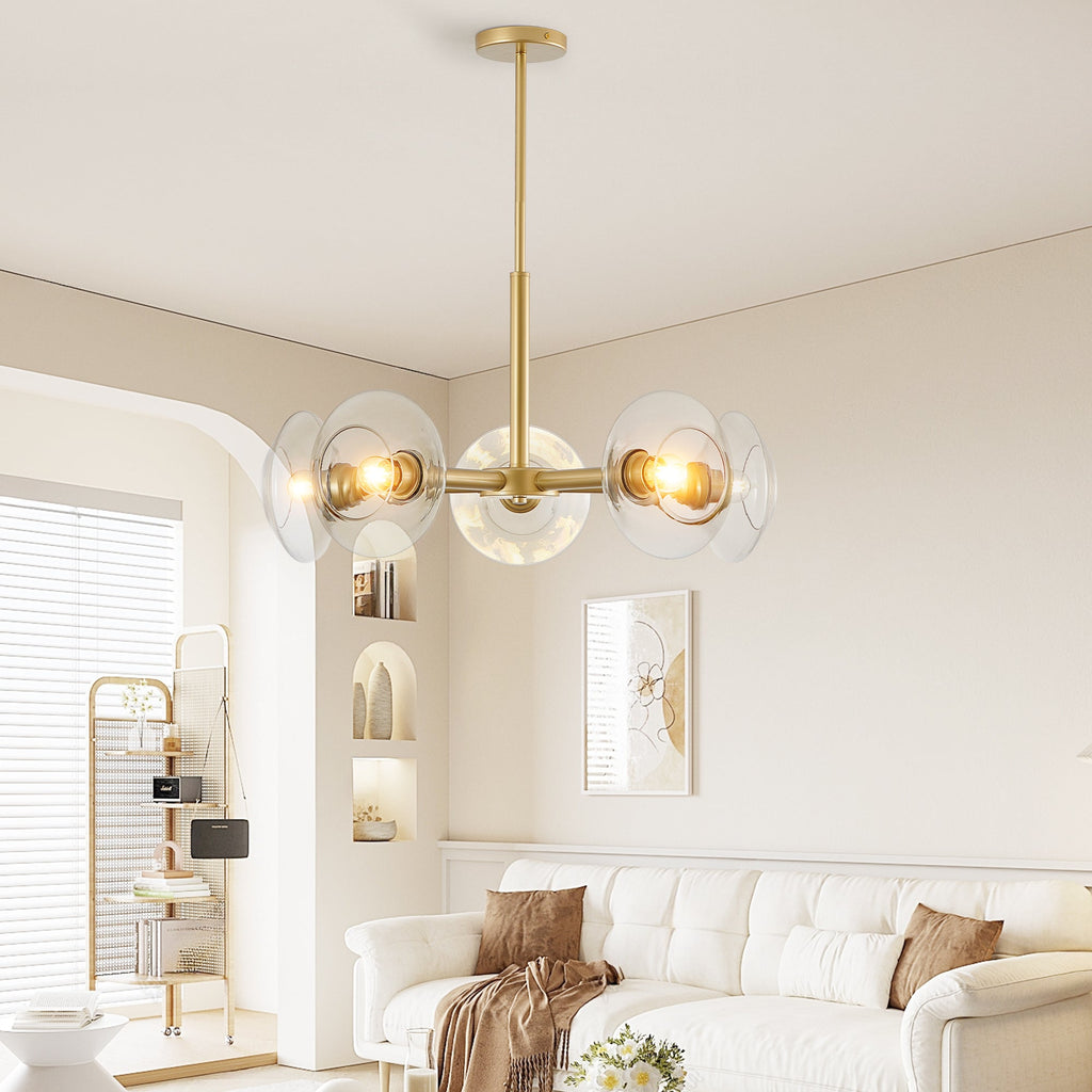 26" Modern Gold 5-Light Sputnik Chandelier with Clear Glass Shades