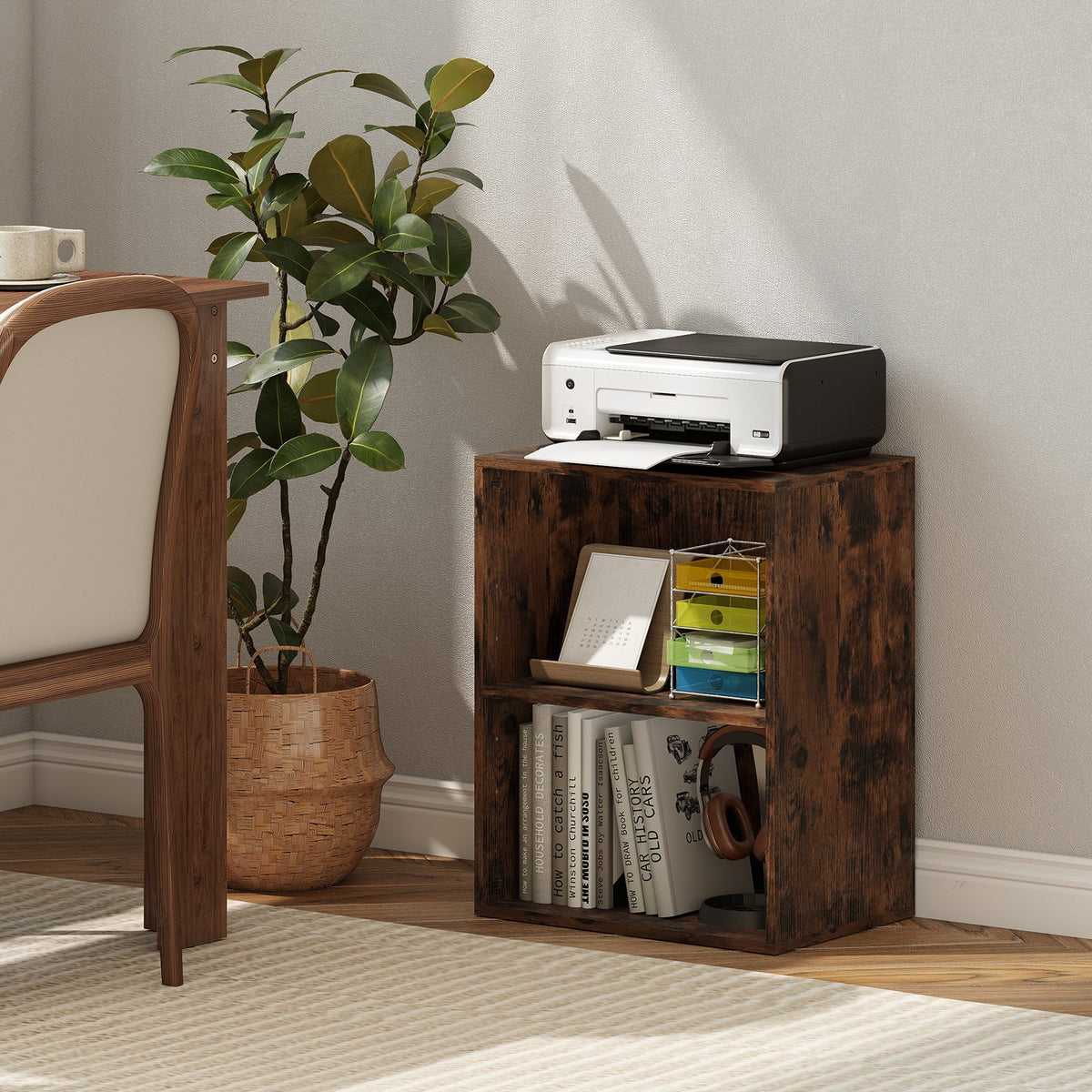 2-Cube Bookcase Set of 2 Floor Standing Open Bookshelf w/ 5-Position Adjustable Shelf