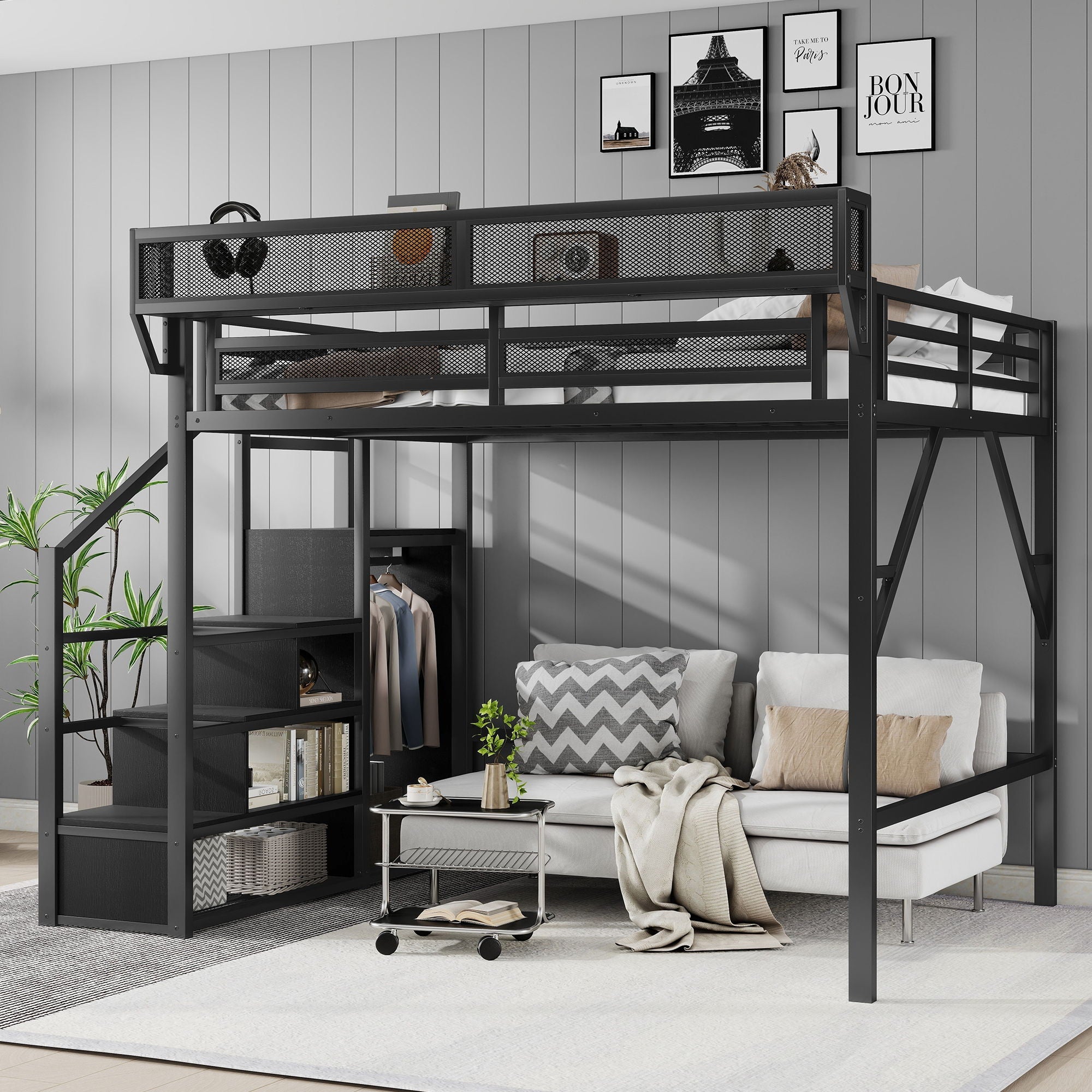 Loft Bed With Storage Shelves, Wardrobe