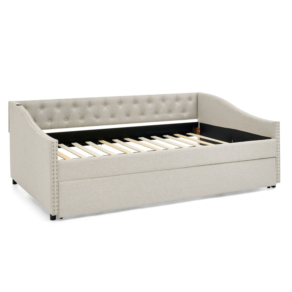 Upholstered Daybed With USB Charging & Pull Out Bed