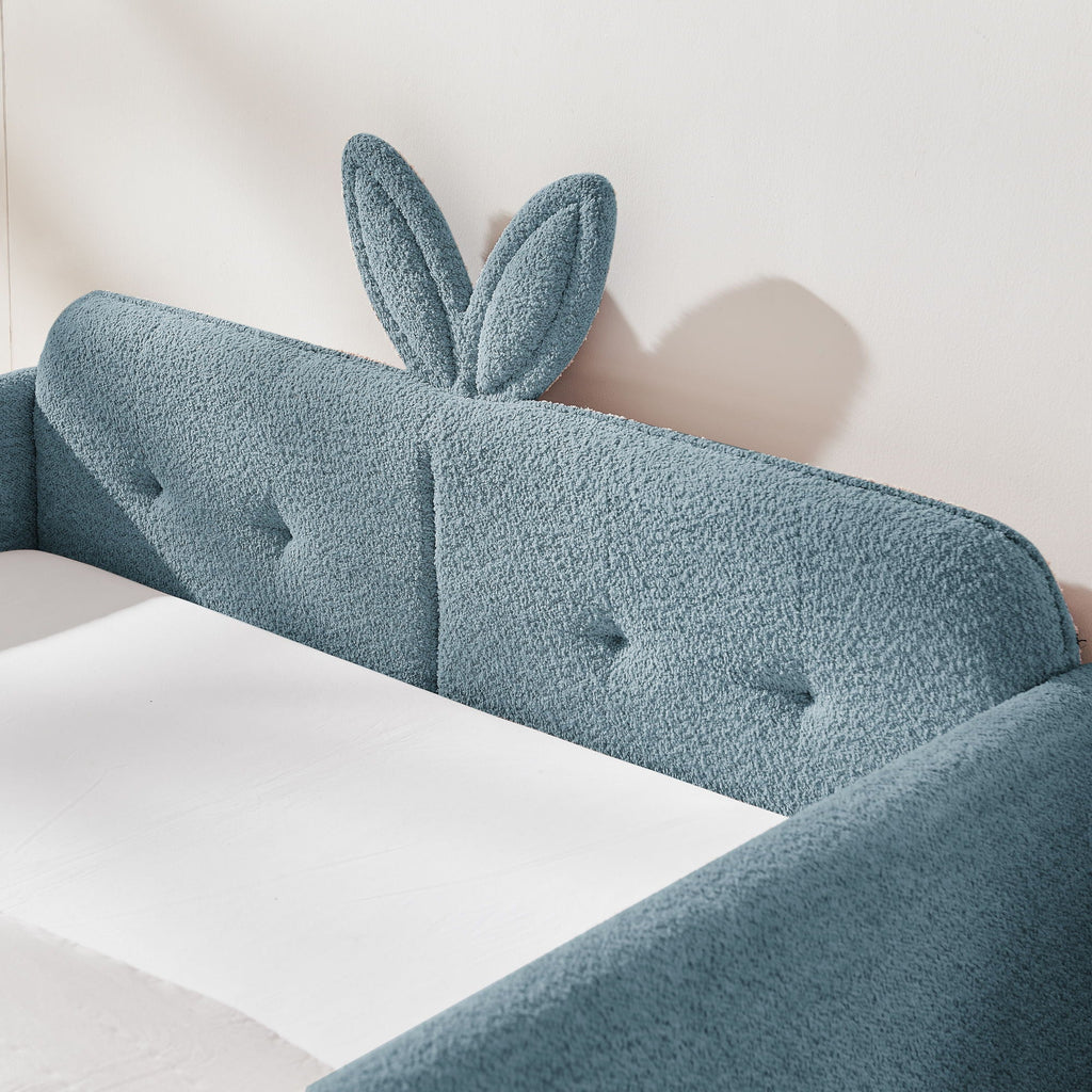 Cute Rabbit Ear Upholstered Platform Bed Frame With Safety Rail