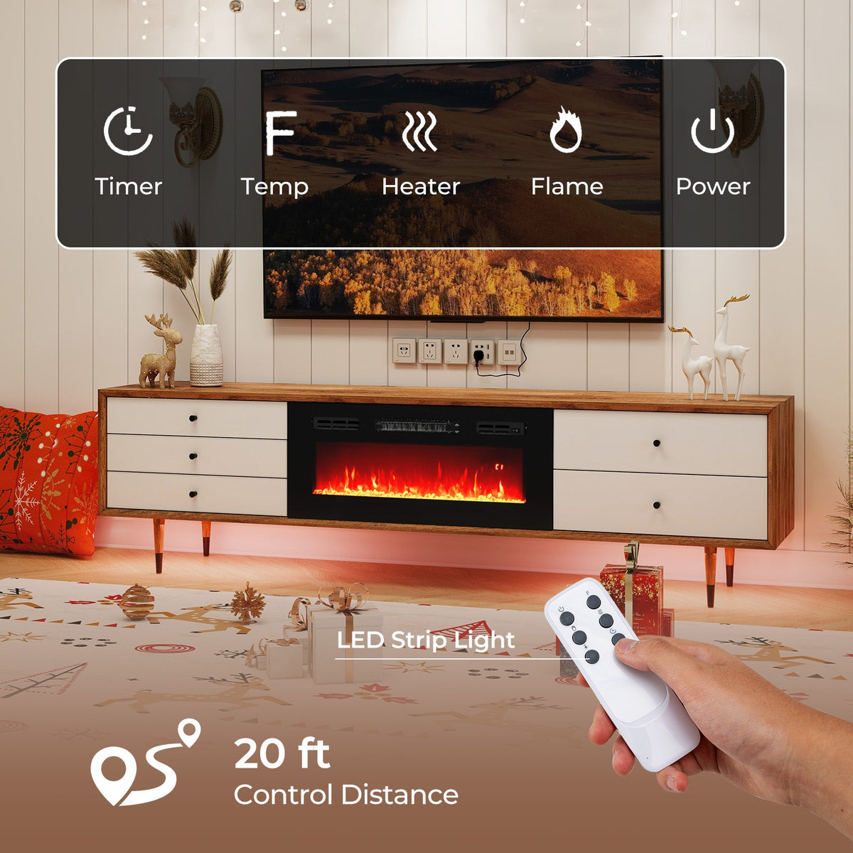 36 Inches Electric Fireplace Heater Recessed with LED Strip Lights and Remote Control