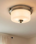 13"W 2-Light Brushed Nickel with White Frosted Glass Shade Flush Mount Light Fixture