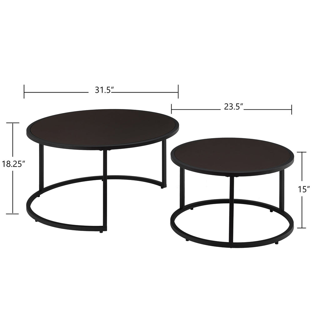 Modern Faux Leather Nesting Round Coffee Table Set - Dark Brown