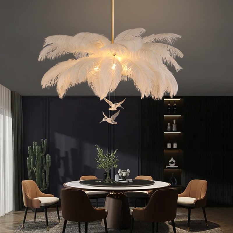Feather pendant lamp for bedroom lighting
