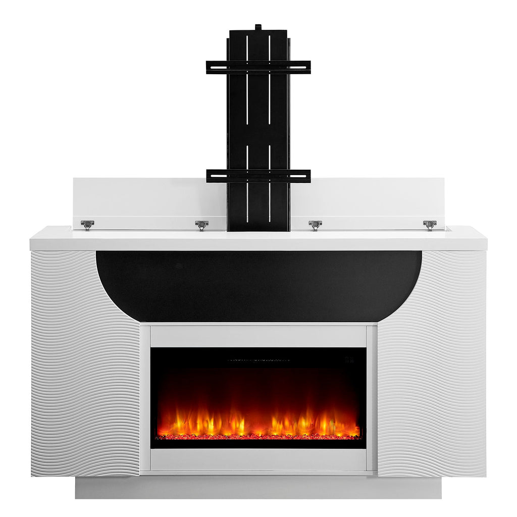 Aurora - Fireplace TV Lift With Adjustable Temperature And LED Colors - White
