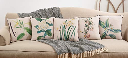 Fennco Styles Floriculture Collection Heritage Citrus Flower Botanical Print 18 x 18 Inch Throw Pillow with Case & Insert – Natural Accent Pillow for Couch, Bedroom and Living Room Décor