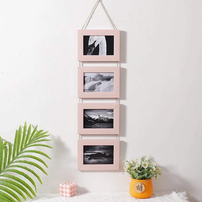 Vintage Modern Minimalist Rope Frame 6-Inch Triple Hanging Photo Wall Wooden Picture Frame Empty Handmade