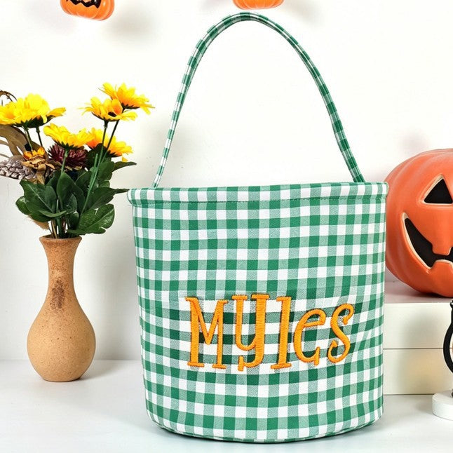 Easter Decoration Storage Basket with Checkered Design, Festival Party Atmosphere Tote Bucket