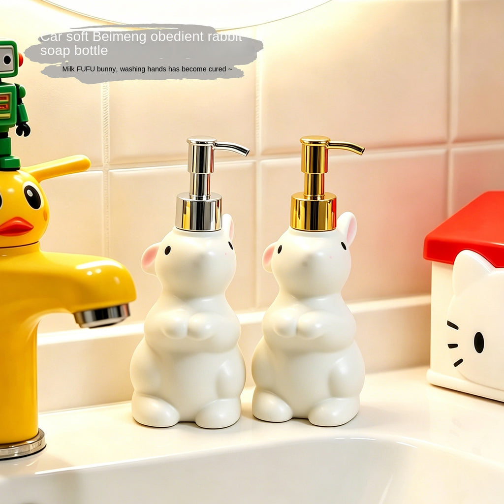 Cute Rabbit Pump Soap Dispenser for Home Bathroom, Shampoo and Shower Gel Refill Bottle, Creative Popular Soap Dispenser