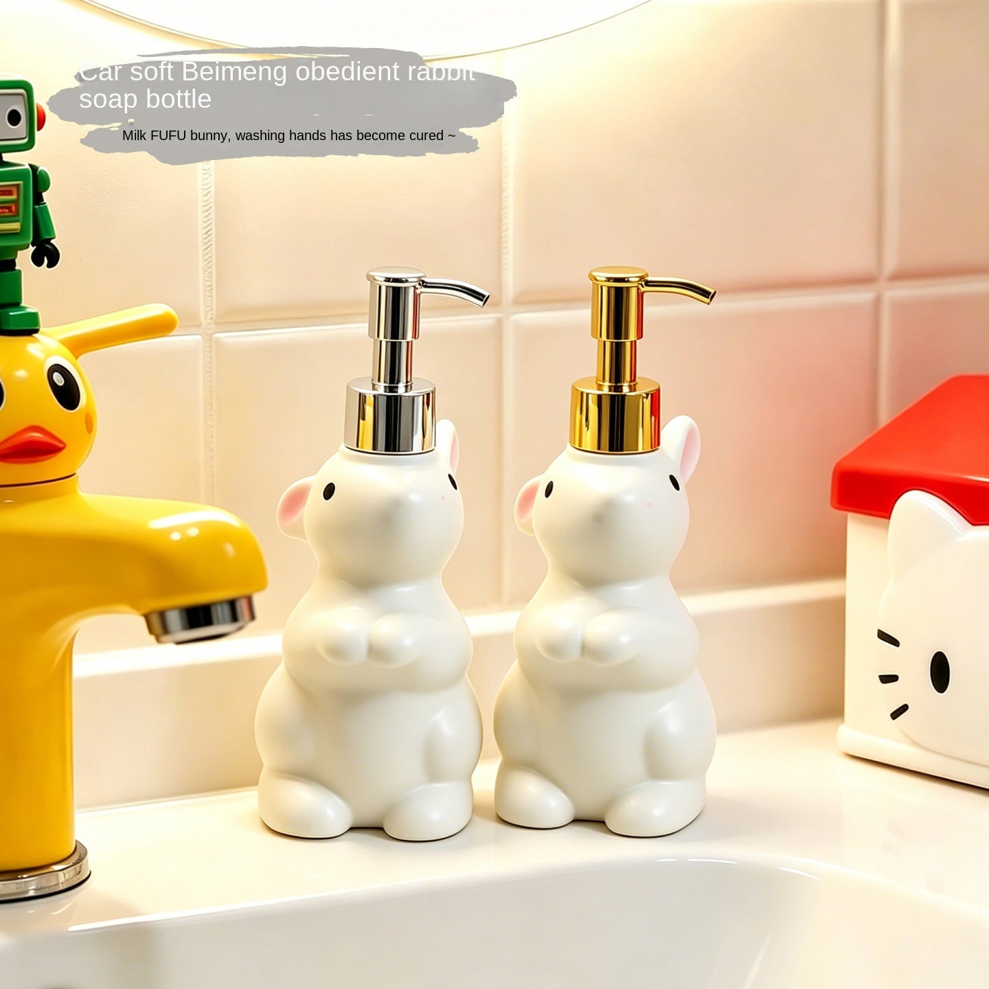 Cute Rabbit Pump Soap Dispenser for Home Bathroom, Shampoo and Shower Gel Refill Bottle, Creative Popular Soap Dispenser
