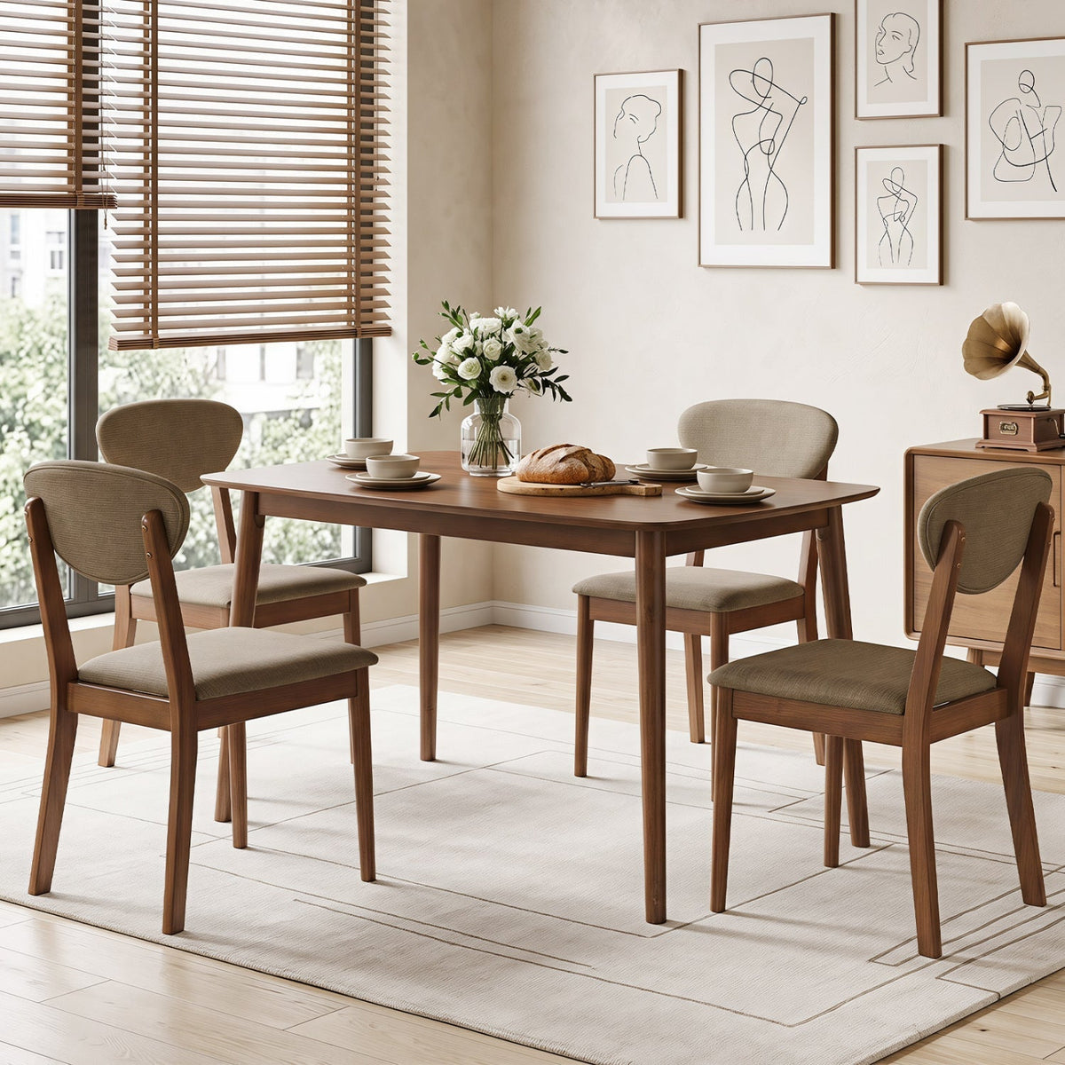 5-Piece Dining Set with Rectangular Table & 4 Fabric Chairs
