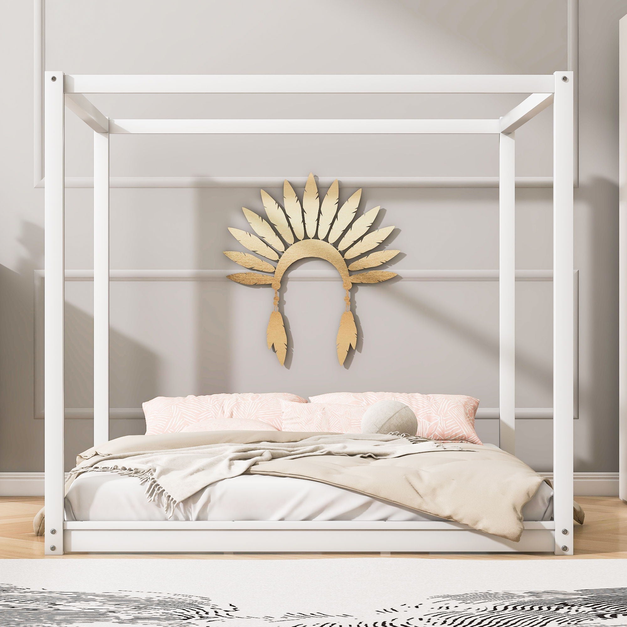 Wood Canopy Platform Bed With Support Legs And Airflow Slats