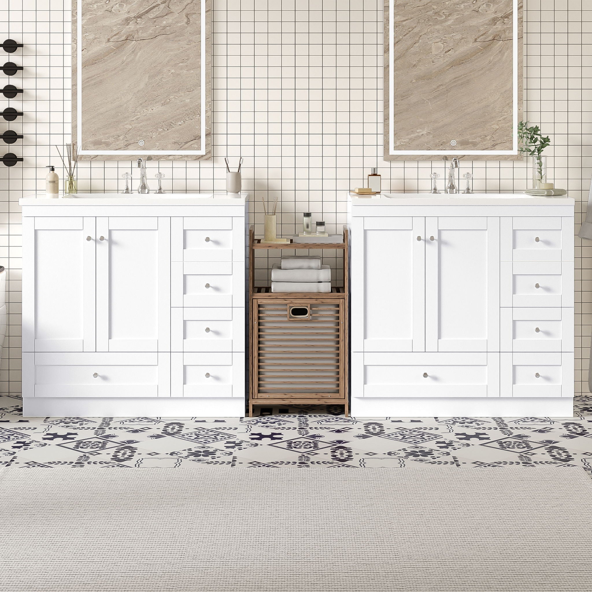 Shaker Free Standing Bathroom Vanity Cabinet & Sink, Soft Close Drawers, Soft Close Doors