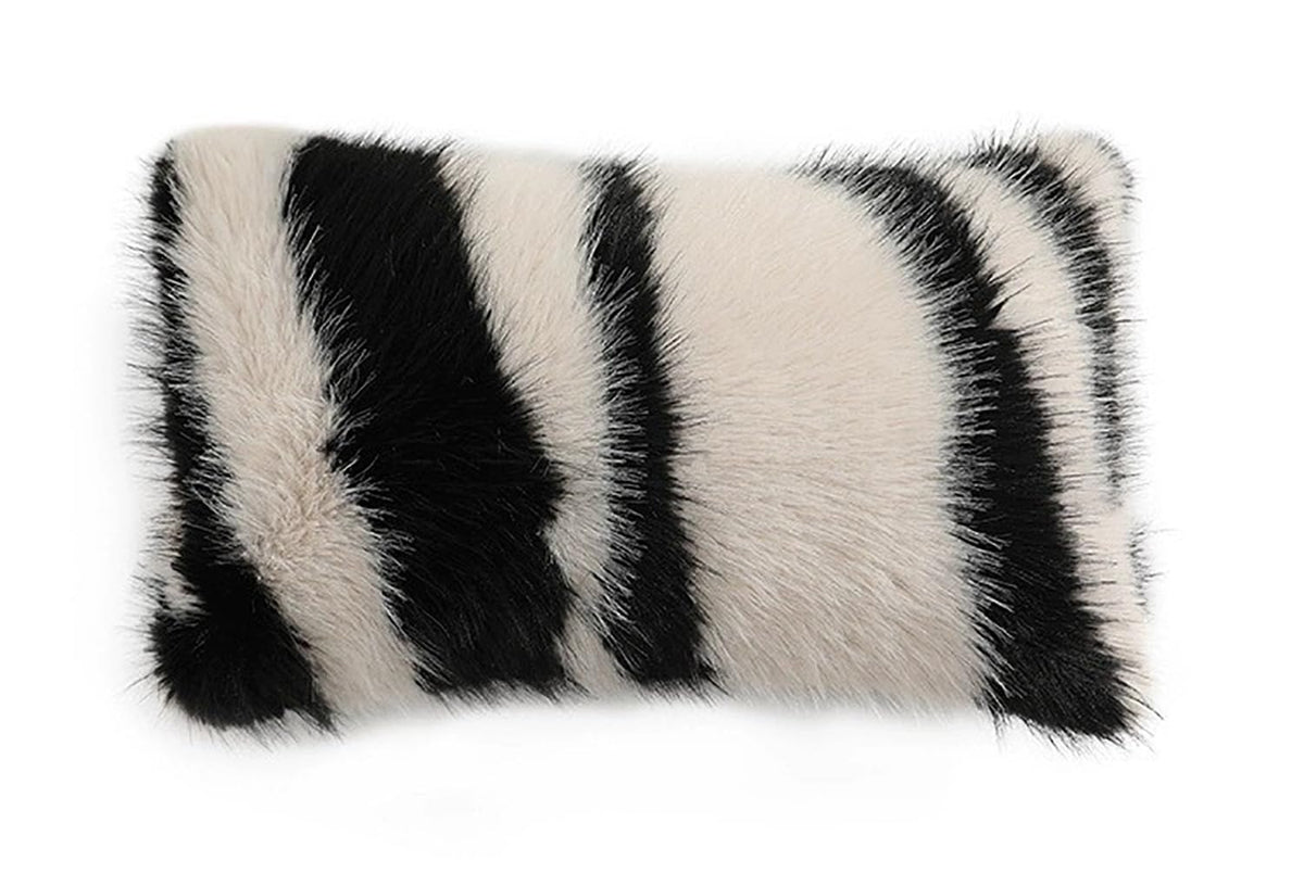Fennco Styles Zebra Stripe Faux Fur Animal Design Decorative Filled Throw Pillow 18" W x 18" L – Grey Plush Cushion for Couch, Bedroom, Living Room and Office Décor