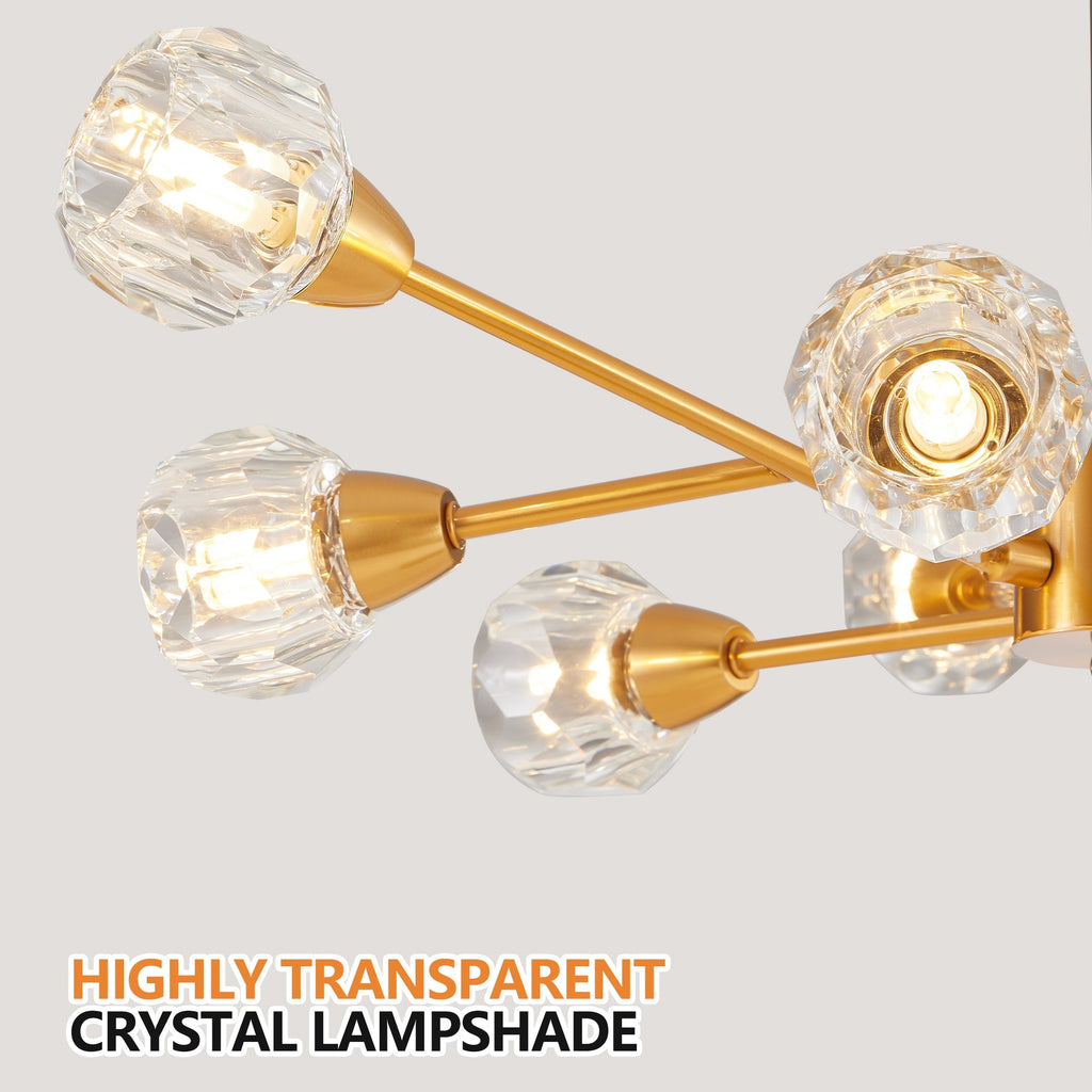 28" Modern Crystal Chandelier with 9 Lights in Golden Finish