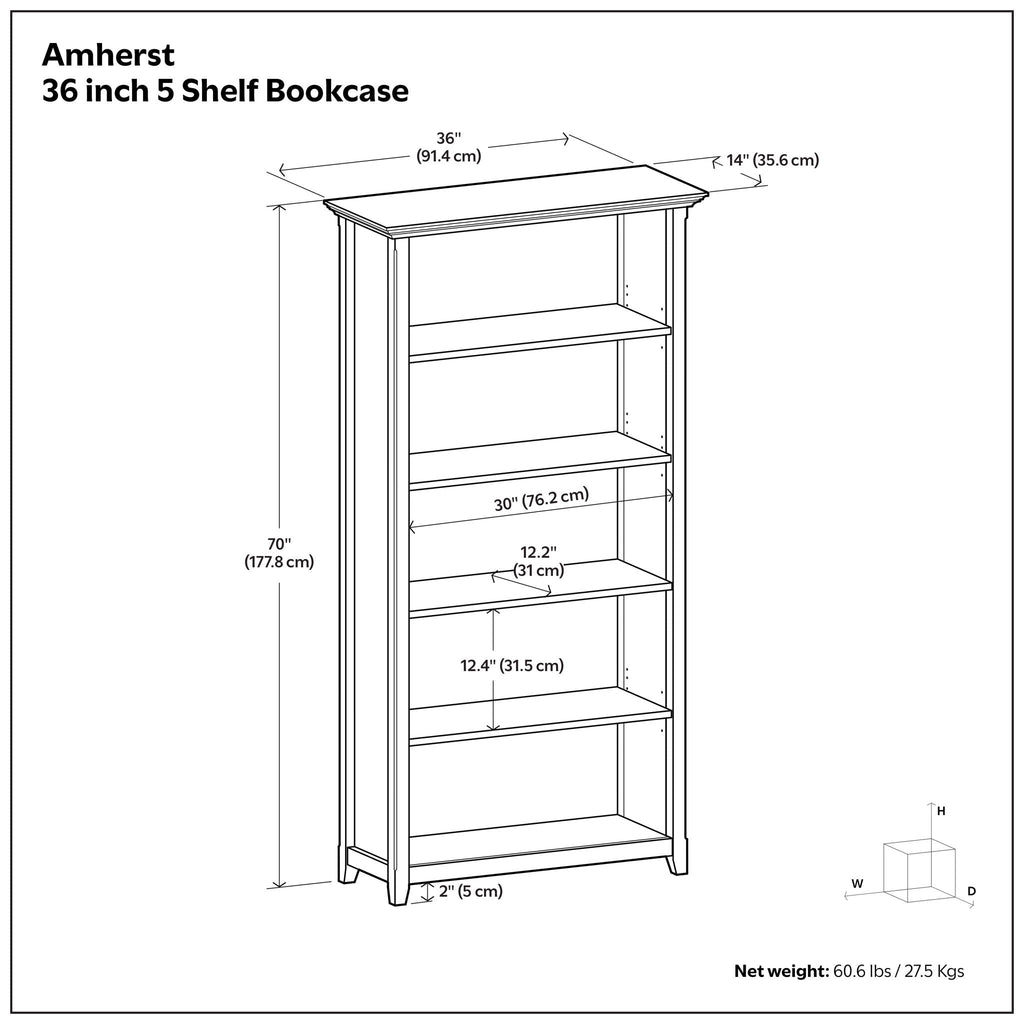 Amherst - 5 Shelf Bookcase, Handcrafted