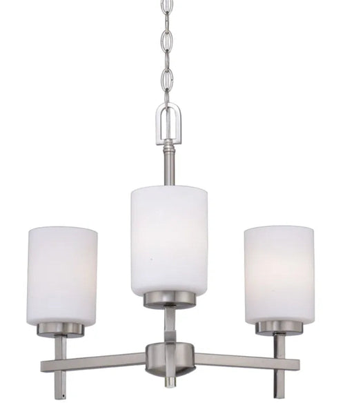18"W 3-Light LED Chandelier Light Fixture Brushed Nickel Finish with Frosted Opal Glass Shades