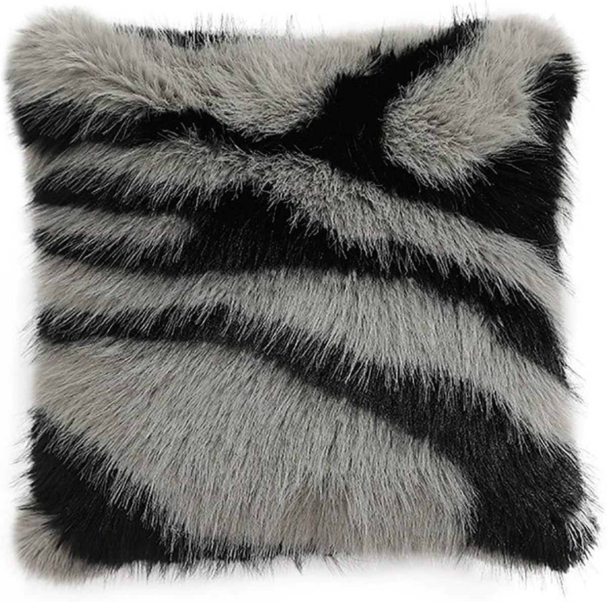 Fennco Styles Zebra Stripe Faux Fur Animal Design Decorative Filled Throw Pillow 18" W x 18" L – Grey Plush Cushion for Couch, Bedroom, Living Room and Office Décor