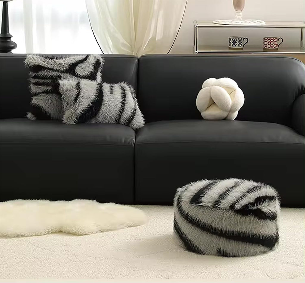 Fennco Styles Zebra Stripe Faux Fur Animal Design Decorative Throw Pillow Cover 18" W x 18" L – Grey Plush Cushion Case for Couch, Bedroom, Living Room and Office Décor