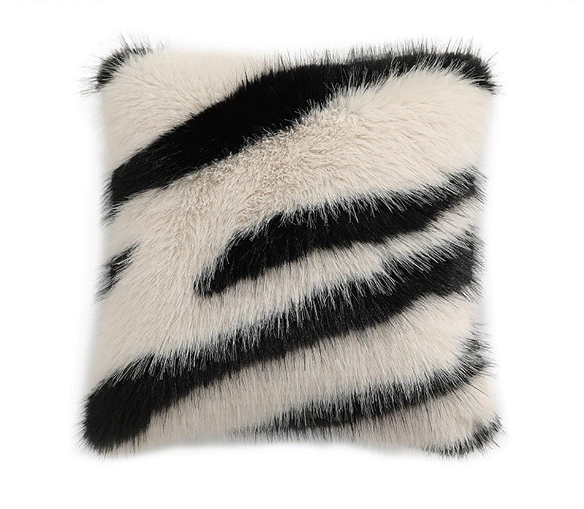 Fennco Styles Zebra Stripe Faux Fur Animal Design Decorative Filled Throw Pillow 18" W x 18" L – Grey Plush Cushion for Couch, Bedroom, Living Room and Office Décor