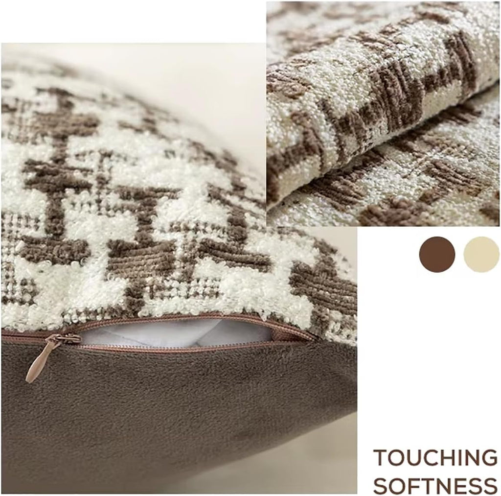 Fennco Styles Chenille Jacquard Decorative Filled Throw Pillow 18" W X 18" L - Brown Geometric Accent Pillow for Home, Couch, Bedroom, Living Room and Office Décor