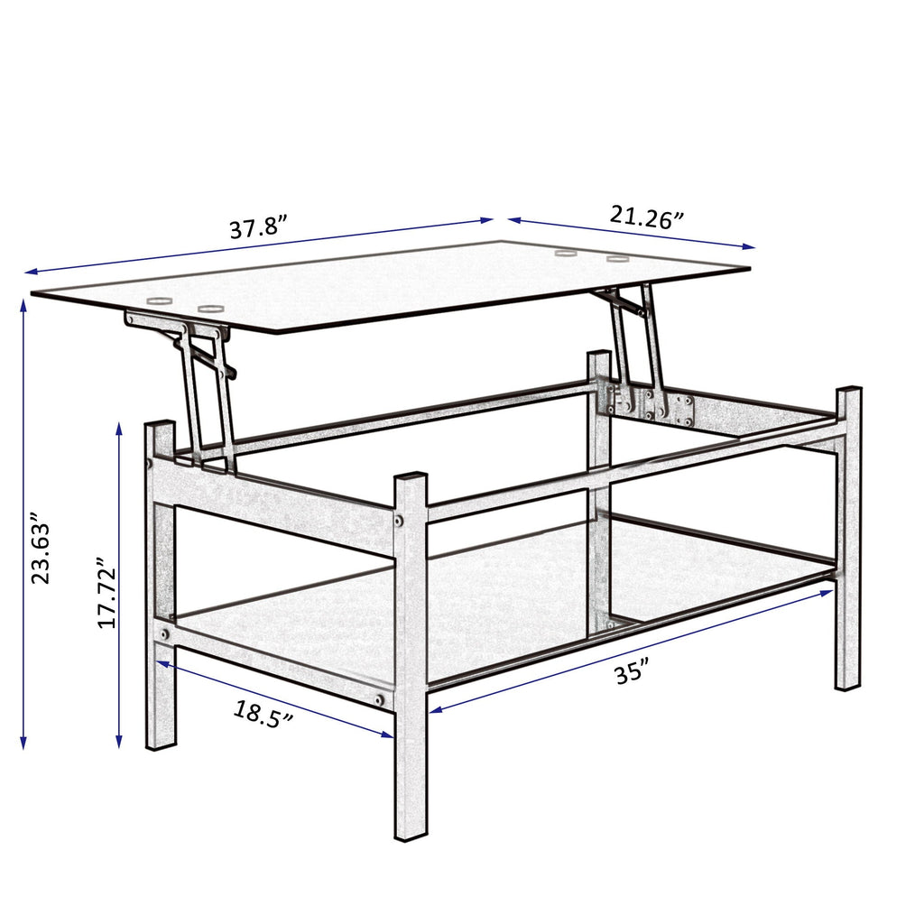 Glass Lift Top Coffee Table, Modern Simple 2-Layer Tempered Glass Coffee Table For Living Room - Black