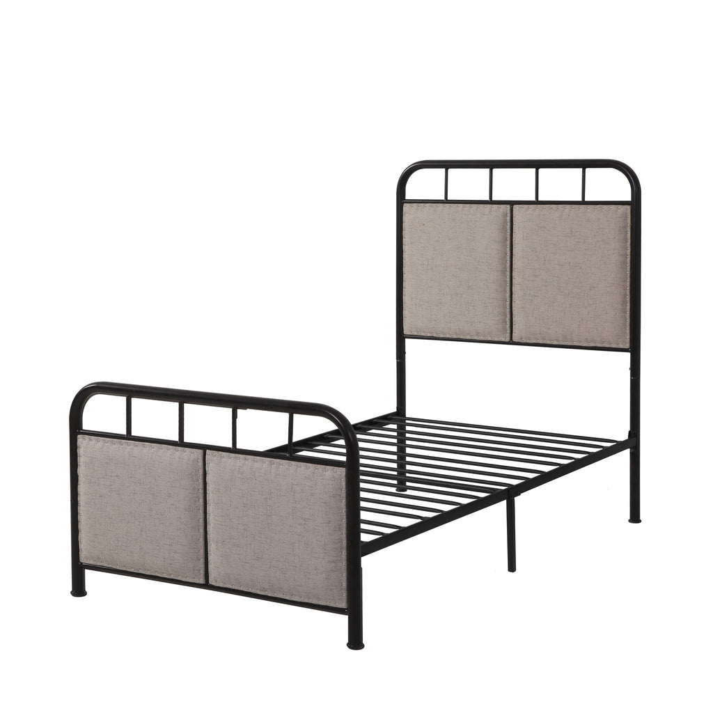 Twin Size Linen Upholstered Platform Metal Bed Frame with Fabric Headboard and Footboard