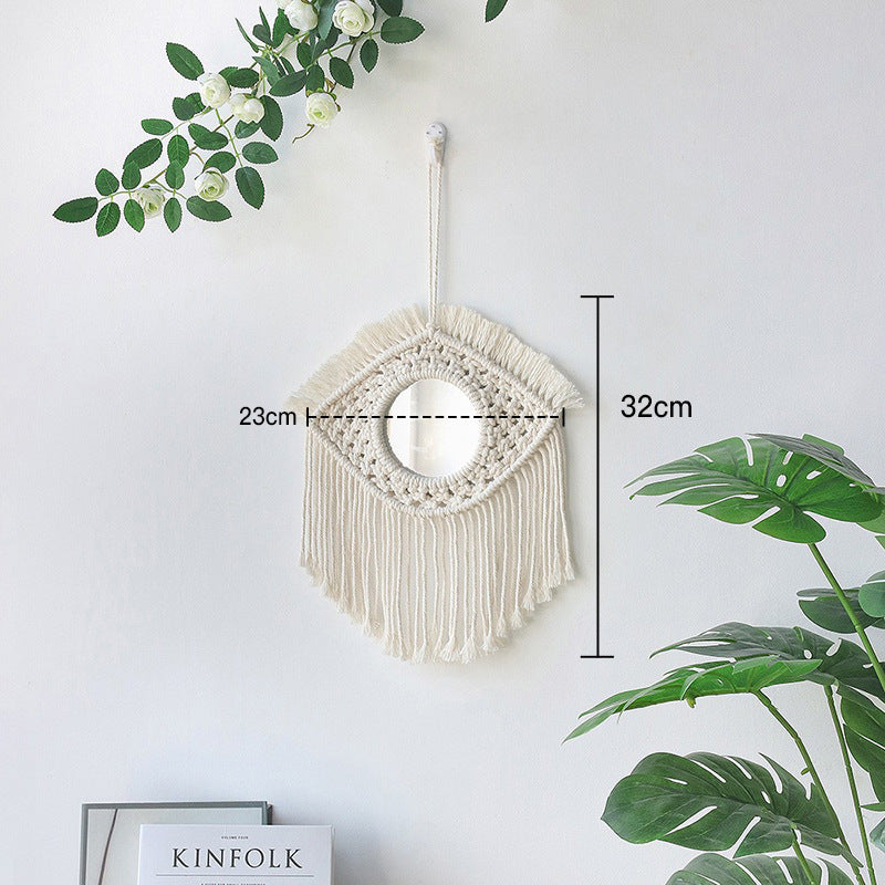 Ins Original Nordic Mirror Decoration Bohemian Weaving Handmade Cotton Thread Wood Bead Tapestry Mirror Bedroom