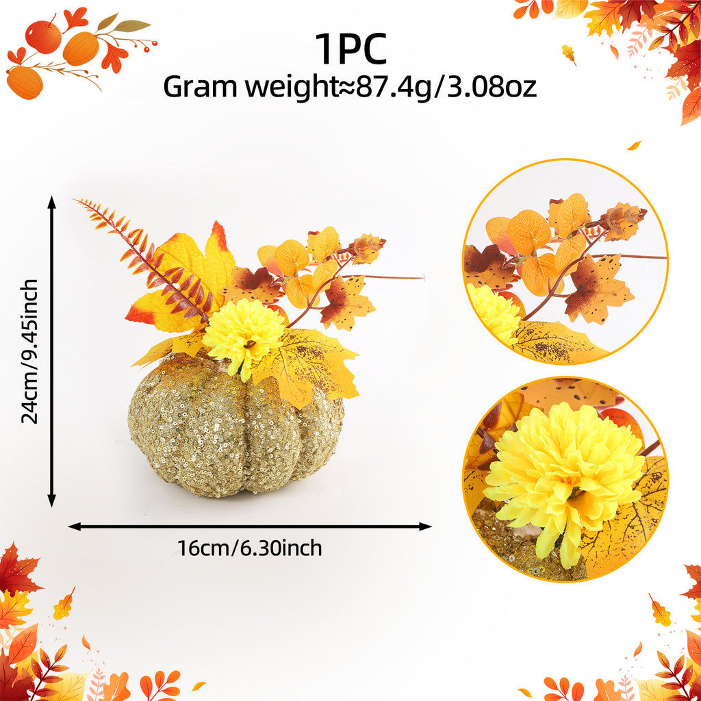 Faux Glitter Pumpkin Faux Dahlia Autumn Leaves Decor for Fall Thanksgiving Harvest Season Decoration