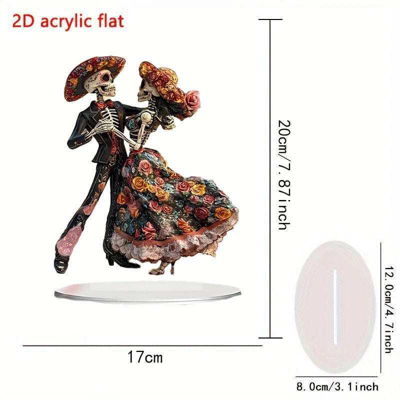 1pc Skeleton Dance Decoration 2D Day of the Dead Statue with Base Decorative Figurine Multi-functional Ornament