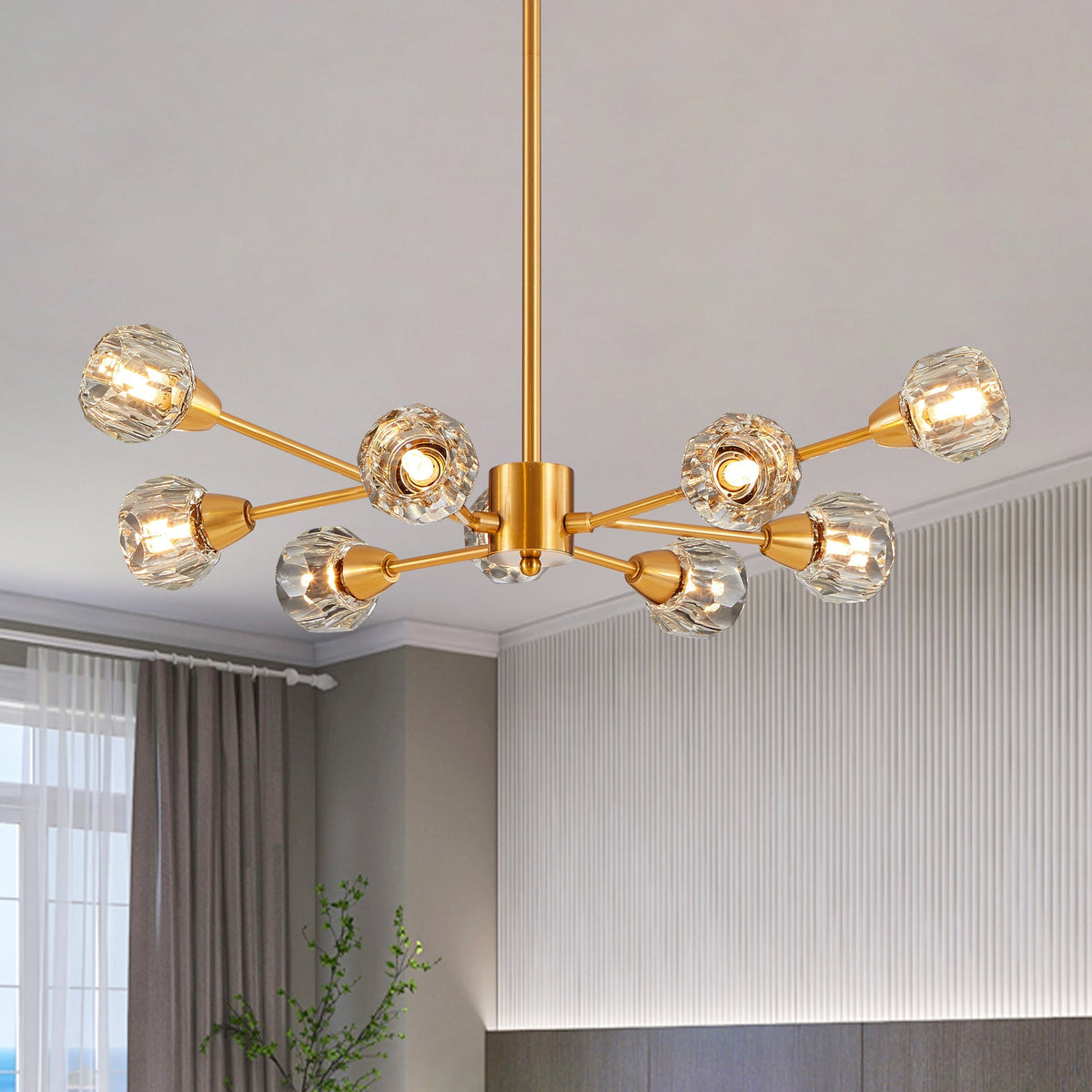 28" Modern Crystal Chandelier with 9 Lights in Golden Finish