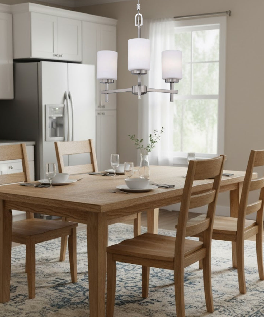 18"W 3-Light LED Chandelier Light Fixture Brushed Nickel Finish with Frosted Opal Glass Shades