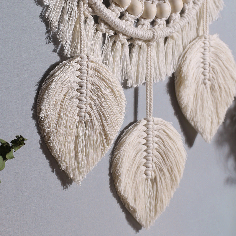 Ins Original Nordic Mirror Decoration Bohemian Weaving Handmade Cotton Thread Wood Bead Tapestry Mirror Bedroom
