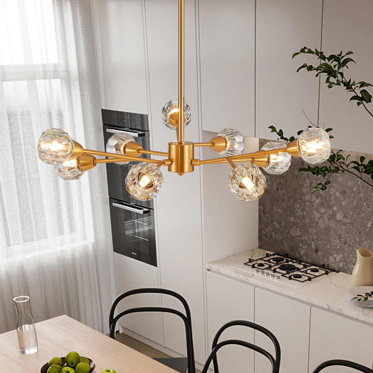 28" Modern Crystal Chandelier with 9 Lights in Golden Finish