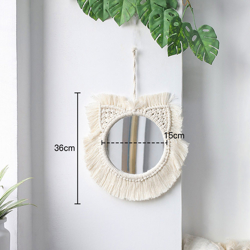 Ins Original Nordic Mirror Decoration Bohemian Weaving Handmade Cotton Thread Wood Bead Tapestry Mirror Bedroom